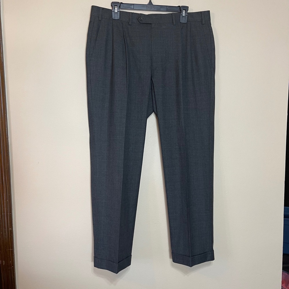 LAUREN RALPH LAUREN Men's‎ Grey Plaid Flat Front Dress Pants 36W x 30L Cuffs